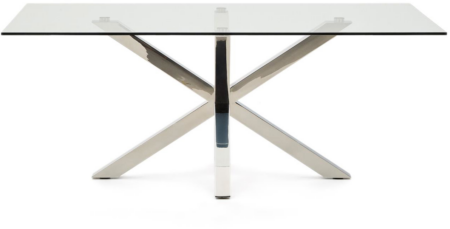 Spisebord Kave Home Argo - hærdet glas & rustfrit stål, 200x100 cm, plads til 8 personer