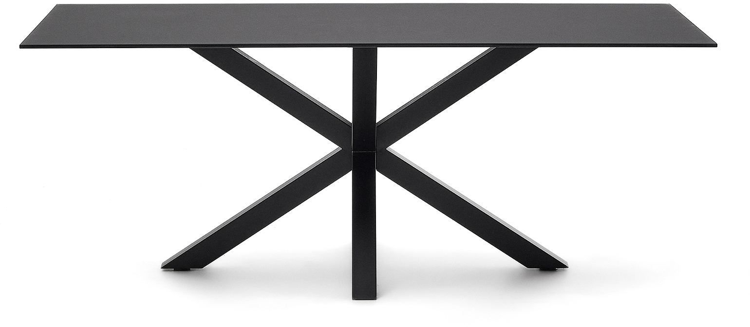 Spisebord Kave Home Arya 200x100x75 cm frostet sort hærdet glas med mat sort stålben Spisebord Kave Home Arya 200x100x75 cm frostet sort hærdet glas med mat sort stålben