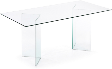Spisebord Kave Home Burano glasbord i hærdet glas med ståldetalje 200x90 cm