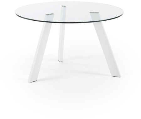 Spisebord Kave Home Carib Ø130 x H75 cm klar hærdet glas med hvide matte stålben