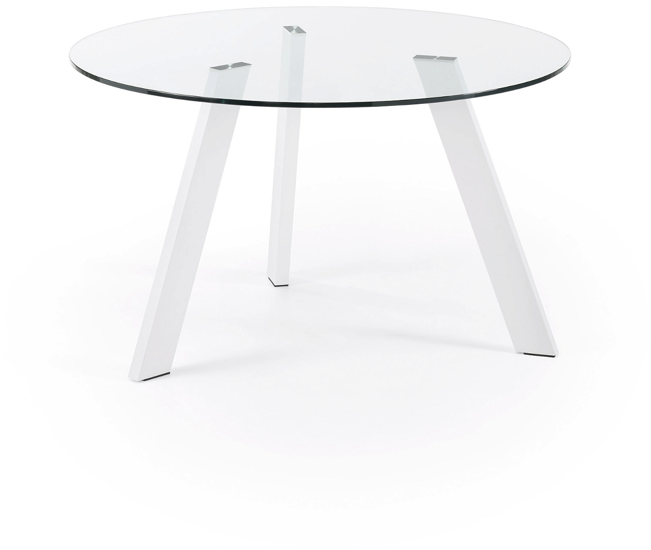 Spisebord Kave Home Carib Ø130 x H75 cm klar hærdet glas med hvide matte stålben Spisebord Kave Home Carib Ø130 x H75 cm klar hærdet glas med hvide matte stålben