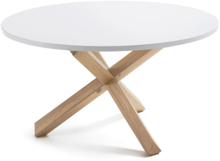 Spisebord Kave Home Lotus Ø120 cm - Rundt nordisk MDF-bord med hvid mat lak og vokset egetræsfinerben