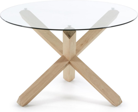 Spisebord Kave Home Lotus Ø120 cm hærdet glas massivt egetræ nordisk moderne