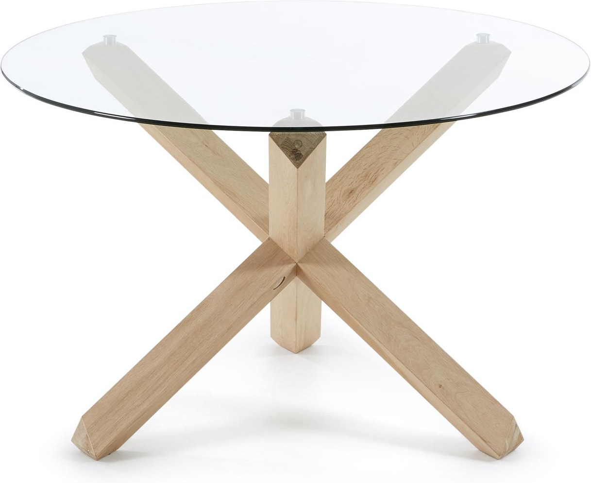 Spisebord Kave Home Lotus Ø120 cm hærdet glas massivt egetræ nordisk moderne Spisebord Kave Home Lotus Ø120 cm hærdet glas massivt egetræ nordisk moderne