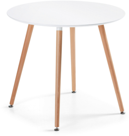 Spisebord Kave Home Wad rund Ø100 cm, hvidlakeret MDF-bordplade, natur bøgetræben, nordisk moderne