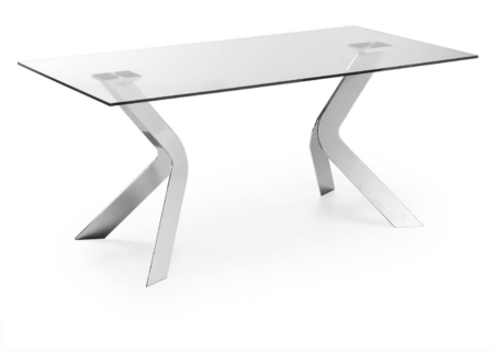 Spisebord Kave Home Westport hærdet glas/stål kromfinish 180x90 cm til 8 personer