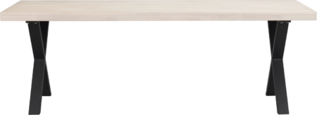 Spisebord Rowico Brooklyn 220x95 cm hvidvasket, oliebehandlet egetræ med sorte X-ben