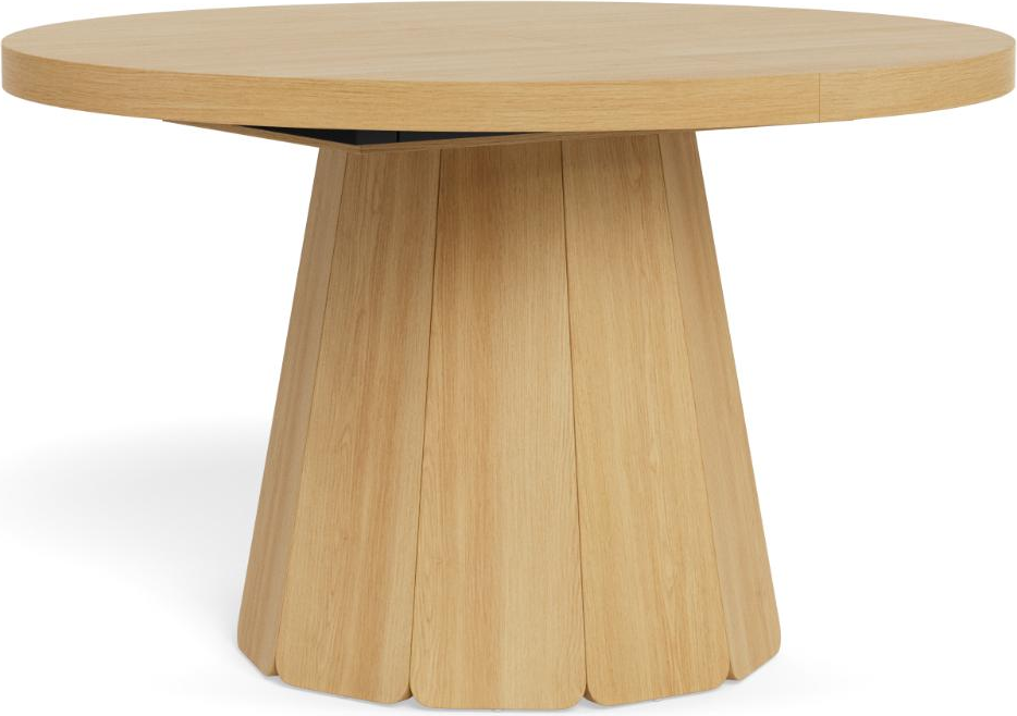 Spisebord Signature Arloft rundt Ø120-Ø180 natur egetræ melamin, butterfly-udtræk, indbygget tillægsplade, centralsøjle H75 Spisebord Signature Arloft rundt Ø120-Ø180 natur egetræ melamin, butterfly-udtræk, indbygget tillægsplade, centralsøjle H75