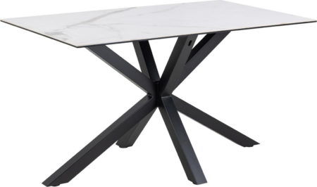 Spisebord Signature Bellona hvid Akranes-keramik 135 x 80 cm mat sort krydsstel