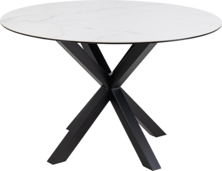 Spisebord Signature Bellona rund Ø119 cm i hvid Akranes keramik med mat sort stålstel