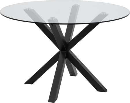 Spisebord Signature Bellona rundt hærdet glasbord Ø119 cm med mat sort stålstel