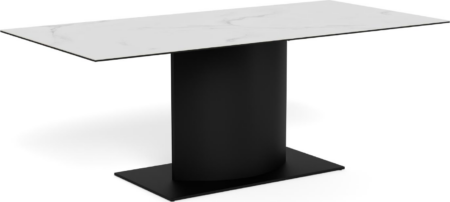 Spisebord Signature Bellora 200x100 cm, hvid Akranes keramik, mat sort stålstel, central søjle