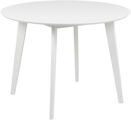Spisebord Signature Dionea Ø105 cm rundt hvidt spisebord i mellemtæt fiberplade med hvid acryl lak og gummitræsben