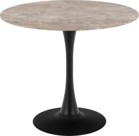 Spisebord Signature Kalina - rund keramisk bordplade Ø90 cm x H75 cm, brun Aberta, trompetformet mat sort stålstel