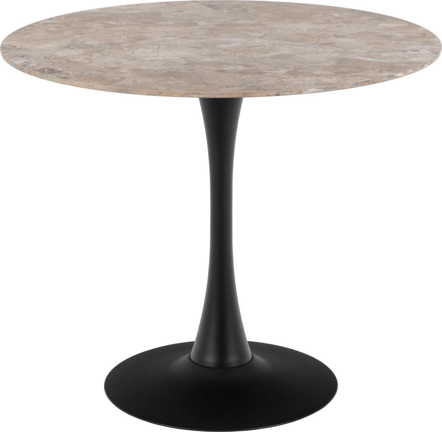 Spisebord Signature Kalina - rund keramisk bordplade Ø90 cm x H75 cm, brun Aberta, trompetformet mat sort stålstel Spisebord Signature Kalina - rund keramisk bordplade Ø90 cm x H75 cm, brun Aberta, trompetformet mat sort stålstel