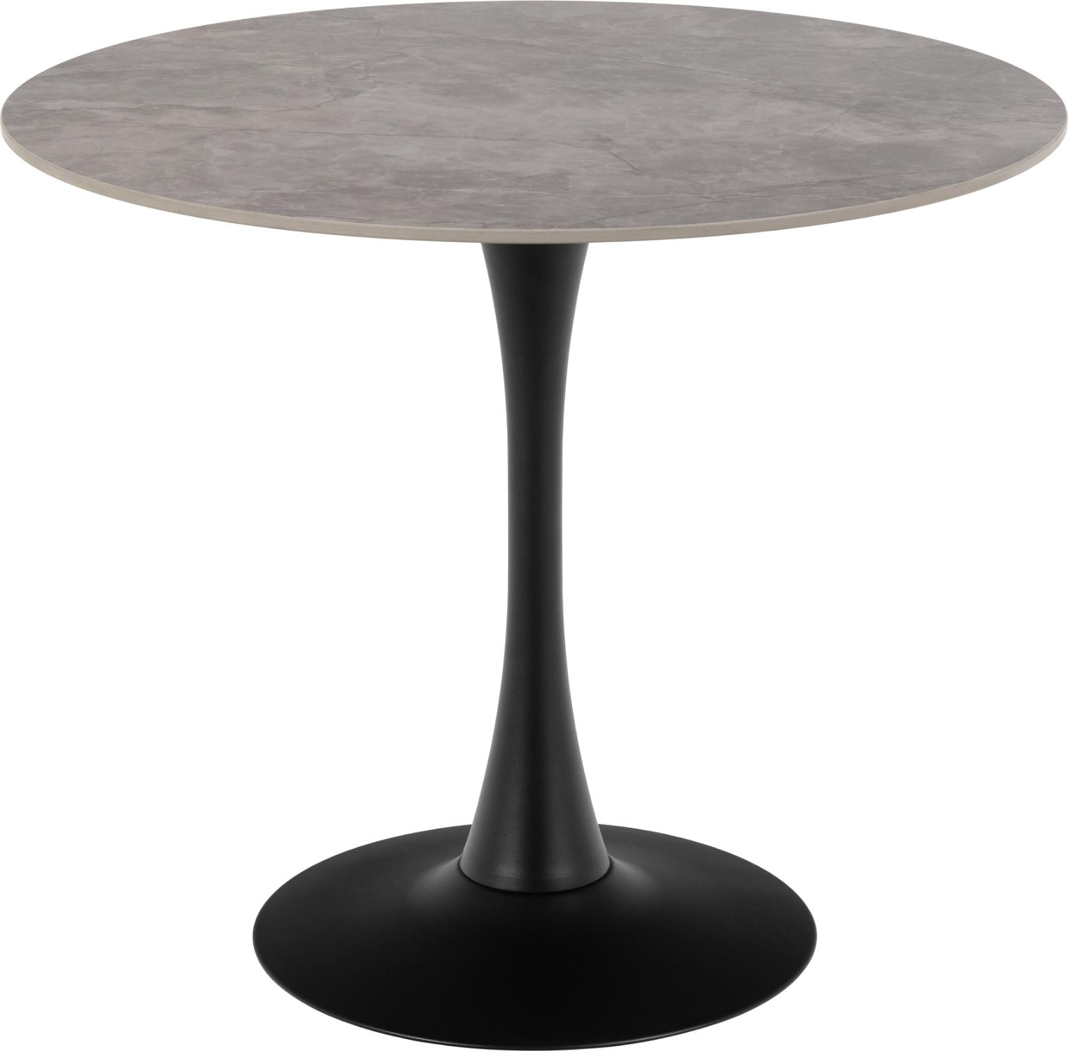 Spisebord Signature Kalina rundt Ø90 cm i grå Batis keramisk bordplade med sort trompetben Spisebord Signature Kalina rundt Ø90 cm i grå Batis keramisk bordplade med sort trompetben