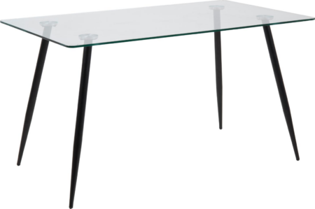 Spisebord Signature Malva 140x80 cm, rektangulært bord med hærdet glas og mat sort pulverlakeret stålstel