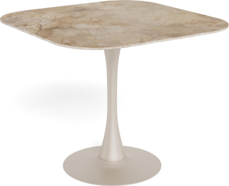 Spisebord Signature Nivella 90x90 cm, poleret brun Aberta-keramik & gråt pulverlakeret stålstel