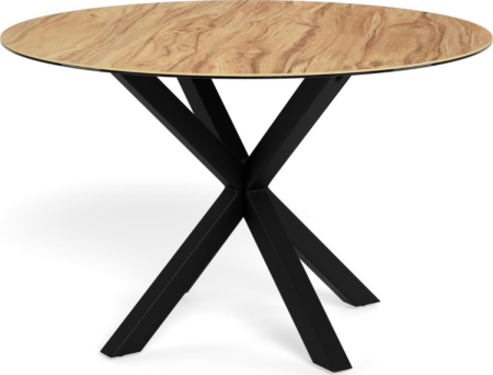 Spisebord Signature Solenne rund Ø119 cm, naturfarvet keramikplade & mat sort 4-stjernet stålstel