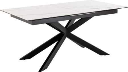 Spisebord Signature Unaelle 210x90 cm keramik hvid Akranes stel mat sort med synkronudtræk