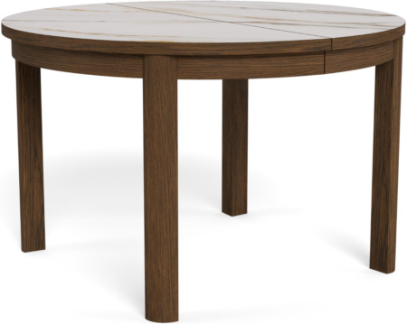 Spisebord Signature Westby rundt Ø120 cm, røget egefiner & MDF stel, H75 cm, forberedt til tillægsplader