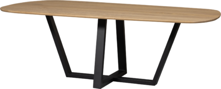 Spisebord WOOOD Tablo 220x100 cm massiv egetræ natur med sorte metalben, transparent lak, FSC-mix