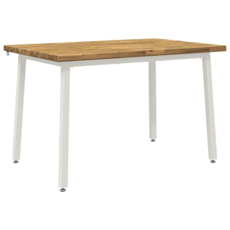 Spisebord i massivt akacietræ 120 x 80 x 75 cm - hvid, rektangulært