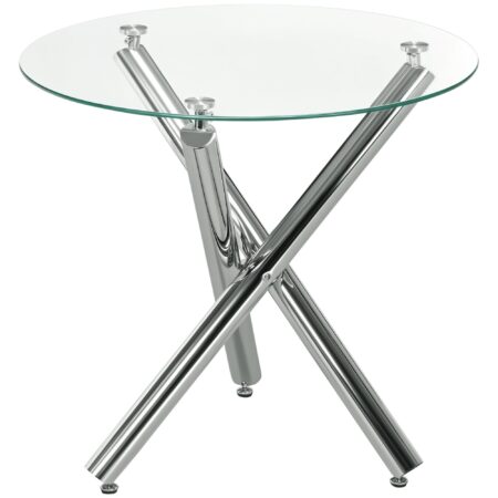 Spisebord, rund hærdet glasplade, rammeløst design, til 2-4 personer, stålben, 80 x 80 x 74 cm