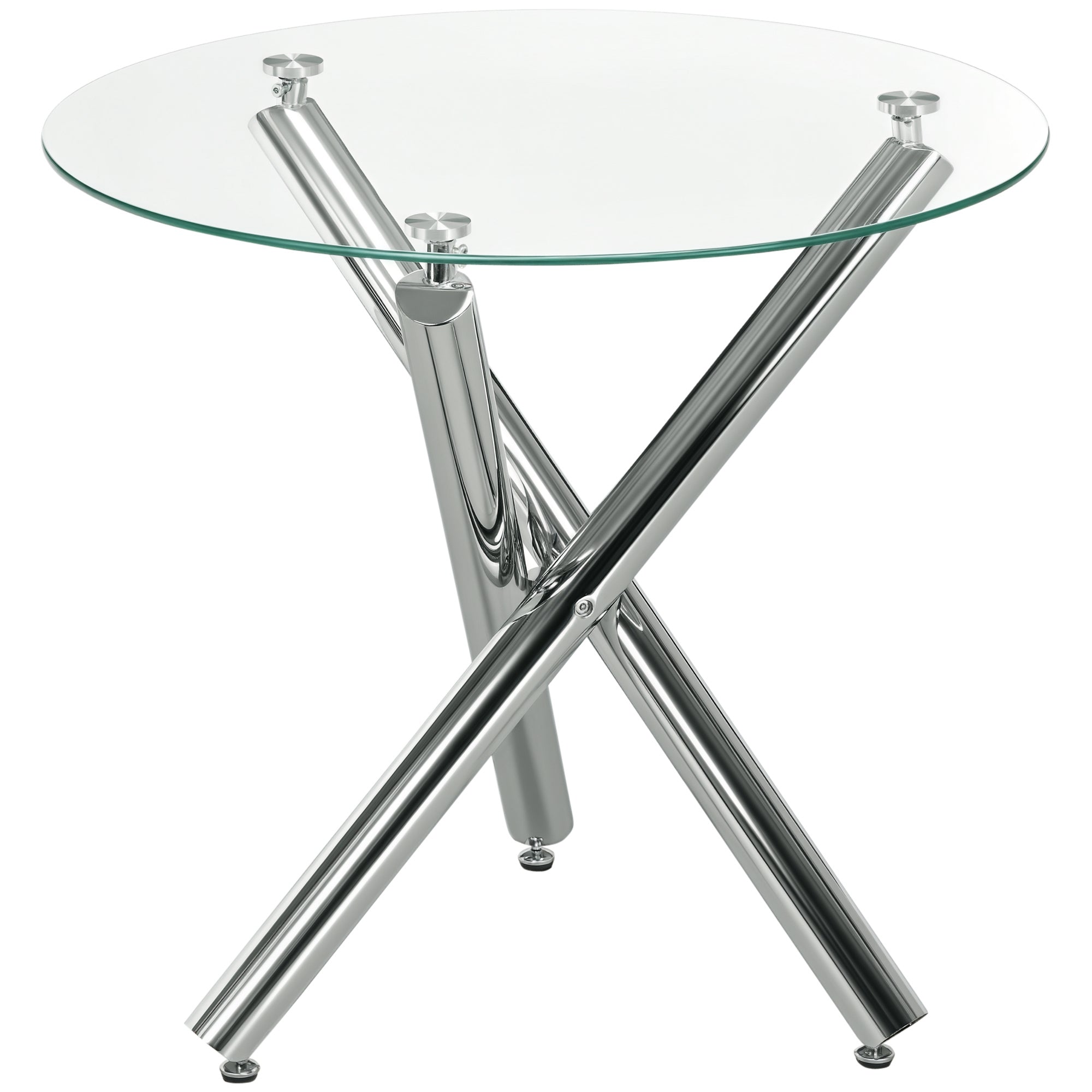 Spisebord, rund hærdet glasplade, rammeløst design, til 2-4 personer, stålben, 80 x 80 x 74 cm Spisebord, rund hærdet glasplade, rammeløst design, til 2-4 personer, stålben, 80 x 80 x 74 cm