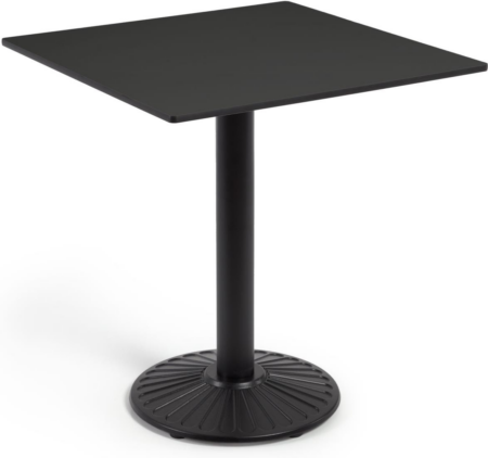 Udendørs café-/bistrobord Kave Home Tiaret, sort, stålstel & højtrykslaminat bordplade, 68x68x73 cm, industriel
