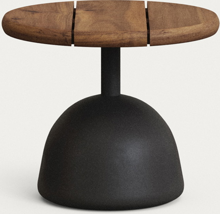 Udendørs sofabord kaffebord Kave Home Saura rund Ø43x35 cm sort akacietræ og cement