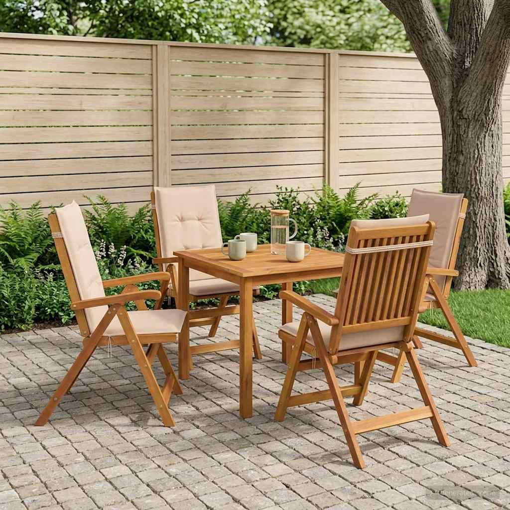 5-delt havemøbelsæt med bord og 4 foldestole - beige 5-delt havemøbelsæt med bord og 4 foldestole - beige