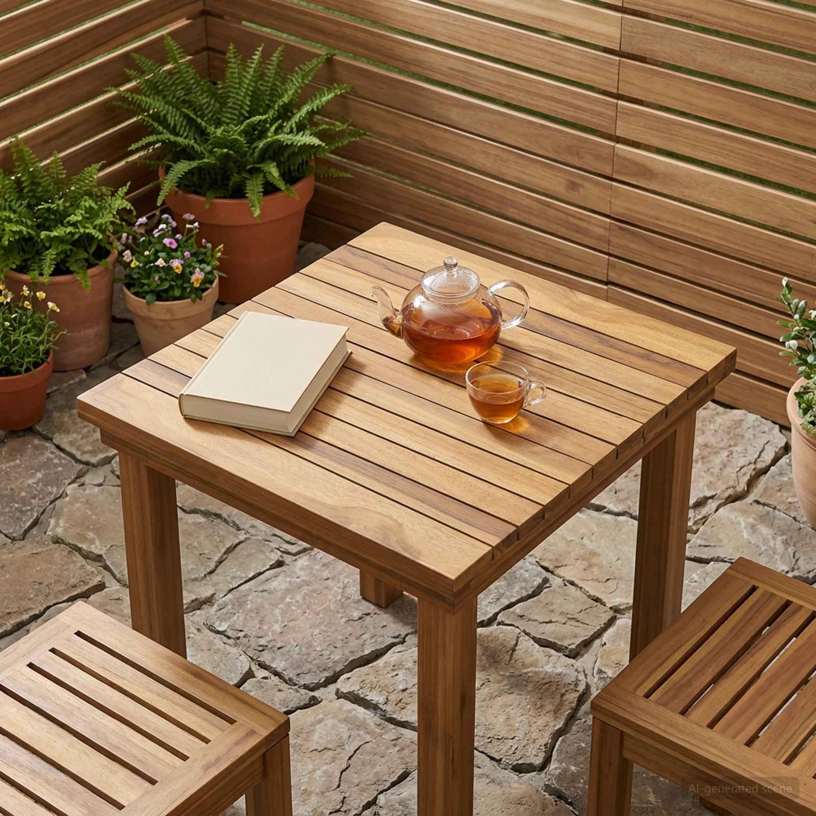 Bordplade i massiv teak 40 x 40 x 3,5 cm - naturfarvet Bordplade i massiv teak 40 x 40 x 3,5 cm - naturfarvet