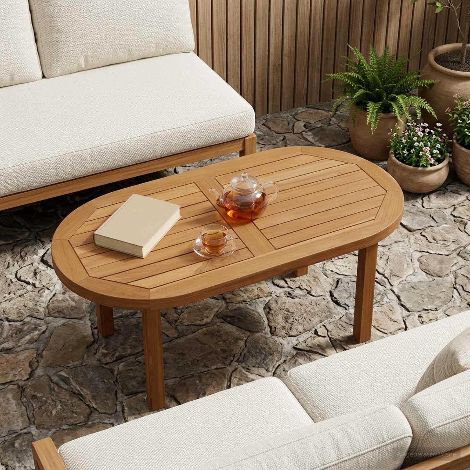 Bordplade i massiv teak 80 x 40 cm oval - naturfarvet Bordplade i massiv teak 80 x 40 cm oval - naturfarvet