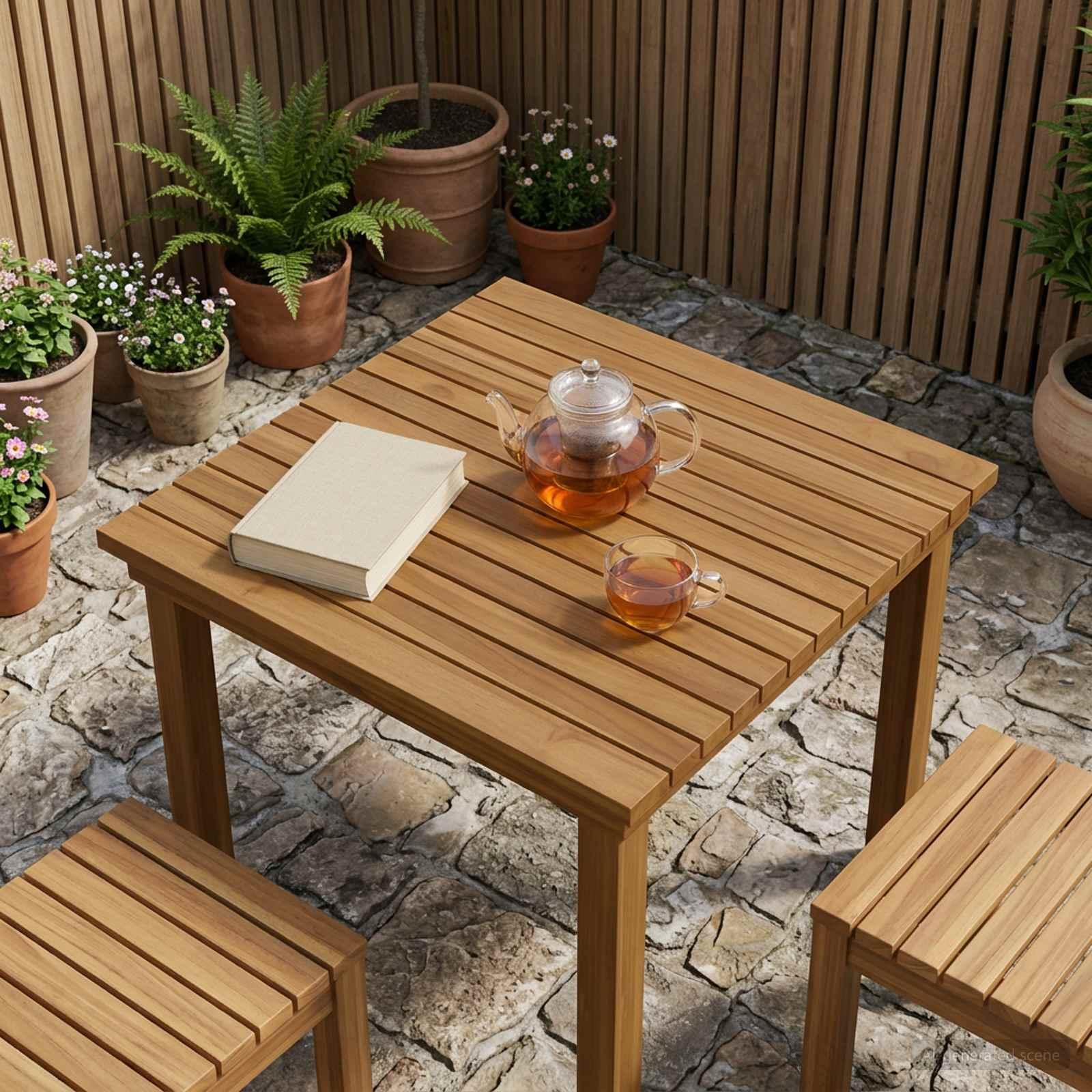 Bordplade i massiv teaktræ 60 x 60 x 3,5 cm - naturfarvet Bordplade i massiv teaktræ 60 x 60 x 3,5 cm - naturfarvet