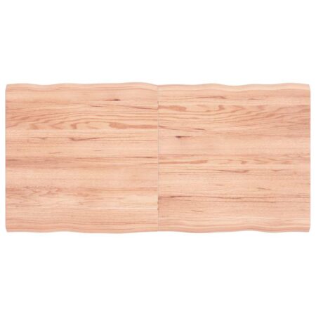 Bordplade i massivt egetræ 120 x 60 cm med naturlig kant - lysebrun