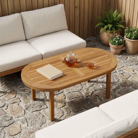 Bordplade oval i massiv teak - natur 90 x 45 cm