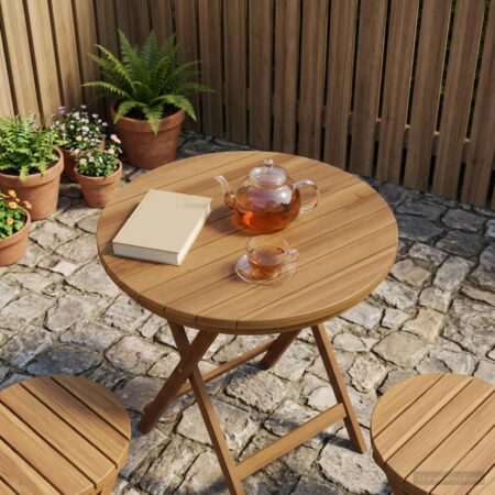 Bordplade rund 40 x 3,5 cm i massiv teak - naturfarvet