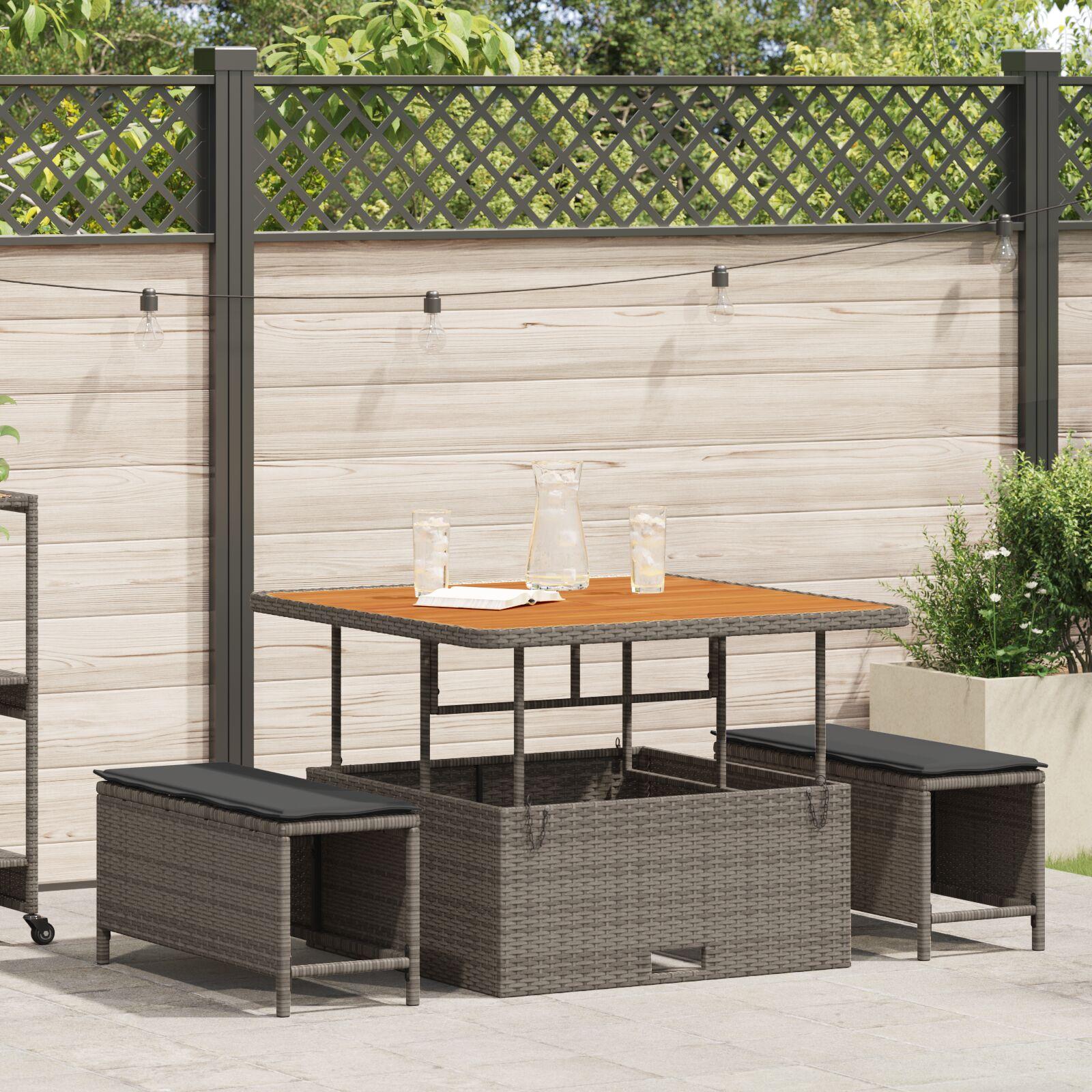Have spisebordssæt i polyrattan med bord og 2 skamler - grå Have spisebordssæt i polyrattan med bord og 2 skamler - grå