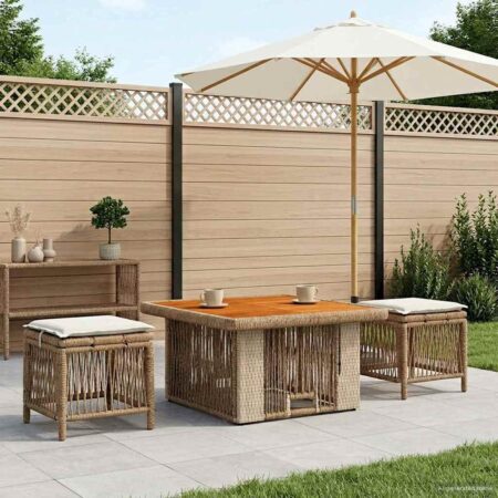 Have spisebordssæt i polyrattan med højdejusterbart bord - beige/creme