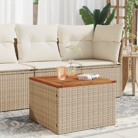 Havebord 55 x 55 x 37 cm i polyrattan og akacietræ - beige