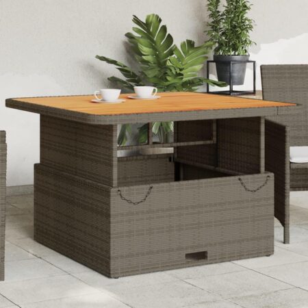 Havebord i polyrattan med løftbar bordplade - 110 x 110 x 40/71 cm, grå/brun
