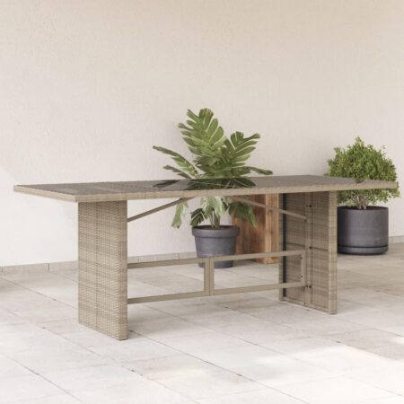 Havebord med glastop 190 x 80 x 74 cm - lysegrå