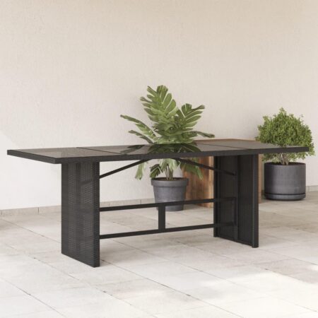 Havebord med glastop 190 x 80 x 74 cm - sort