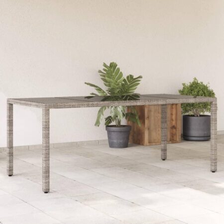 Havebord med glastop 190 x 90 x 75 cm - grå