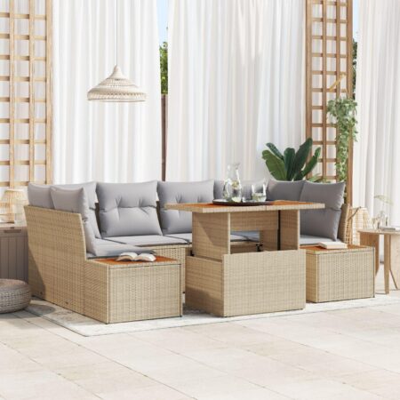 Haveloungesæt med bord i polyrattan - beige/grå