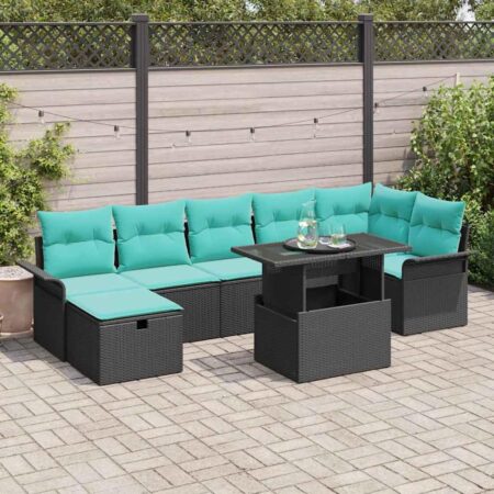 Havemøbelsæt 8 dele med bord - sort polyrattan