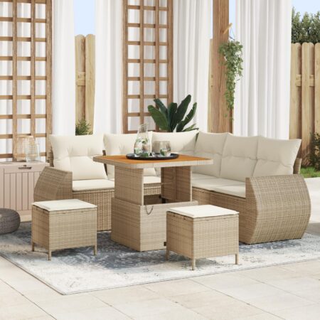 Havemøbelsæt i beige polyrattan med justerbart bord