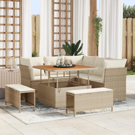 Havemøbelsæt i polyrattan med bord - beige