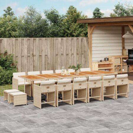 Havemøbelsæt med bord, 12 stole og 4 skamler - polyrattan beige